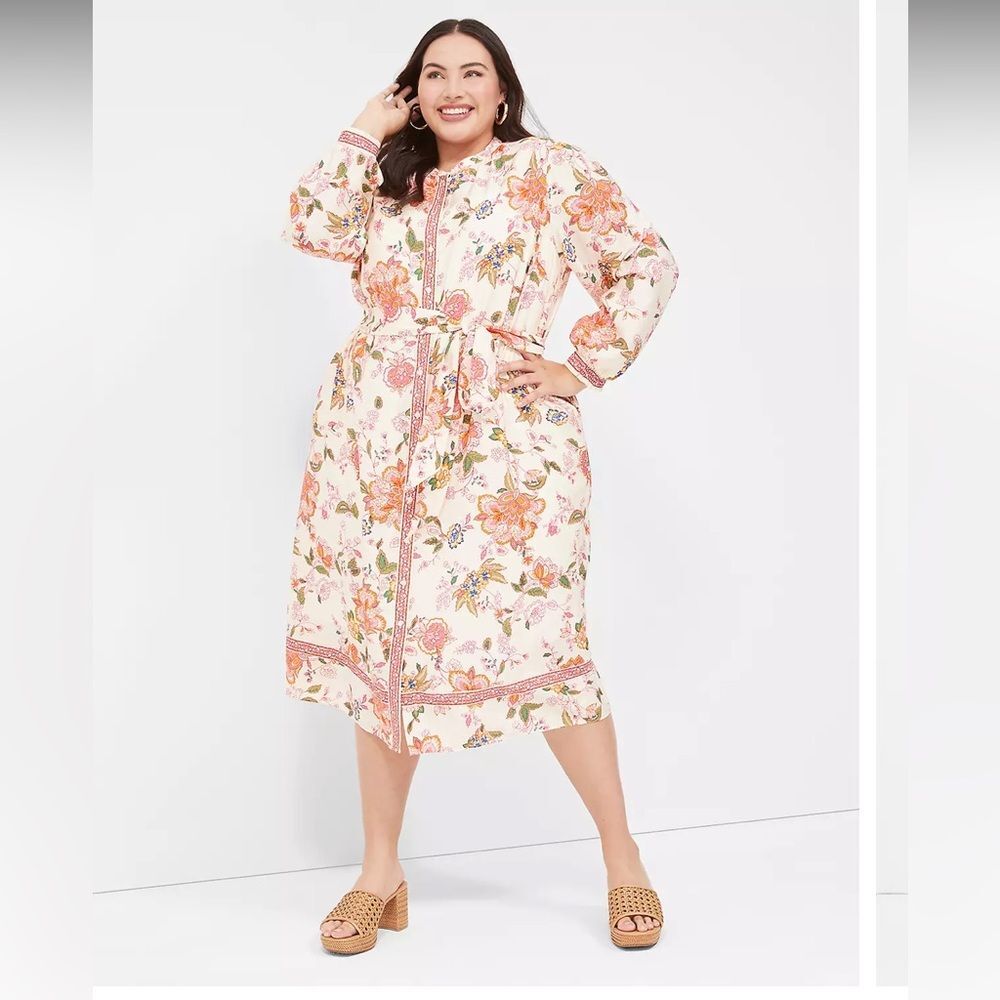 Lane Bryant Long-Sleeve Midi Shirt Overpiece Dress Size 14